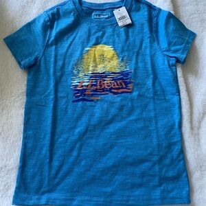 L.L. Bean Ocean Blue Kids Tee with Sunset Design NWT
